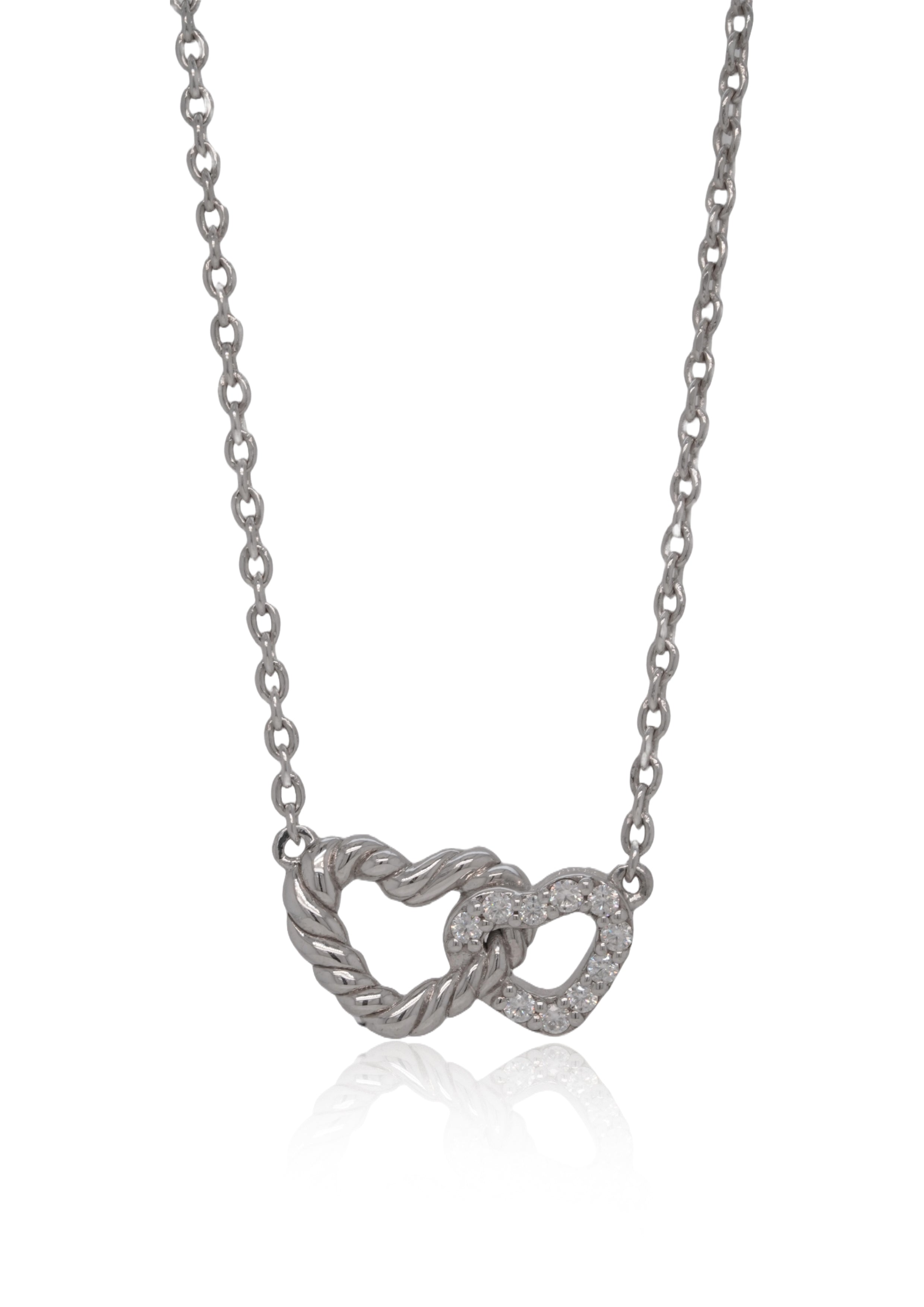 Twin Heart Silver Necklace | Intertwined Romantic Pendant