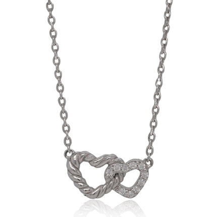Twin Heart Silver Necklace | Intertwined Romantic Pendant