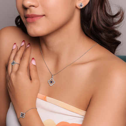 Floral Pendant With Link Chain | Sapphire-Centered Silver Blossom