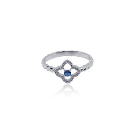 Floral Ring with Sapphire Center | Silver Petal Design