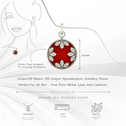 Red Bloom Silver Necklace | Red Stone Floral Pendant