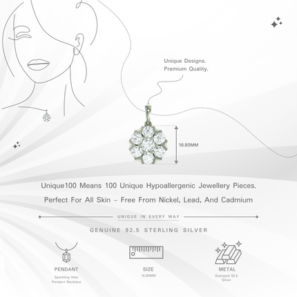 Sparkling Halo Pendant Necklace | 925 Silver & Cubic Zirconia