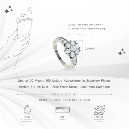 CZ Border Silver Statement Ring | Limited Edition Design