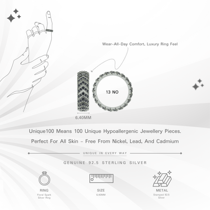 Floral Spark Black Silver Ring | CZ Petal Design