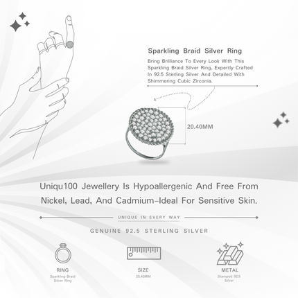 Sparkling Braid Silver Ring | CZ Accent Jewellery