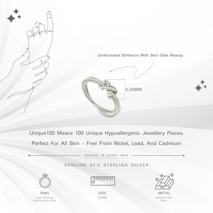 Onyx Blossom Sterling Silver Ring | Bold Floral Design