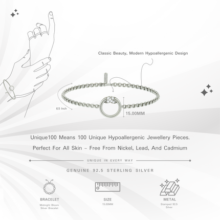 Midnight Bloom Silver Bracelet | CZ & Enamel Accents