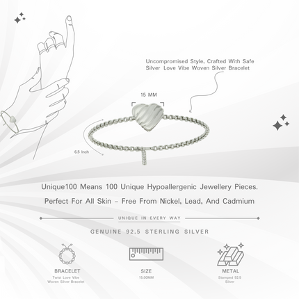 Twist Love Vibe Woven Silver Heart Bracelet