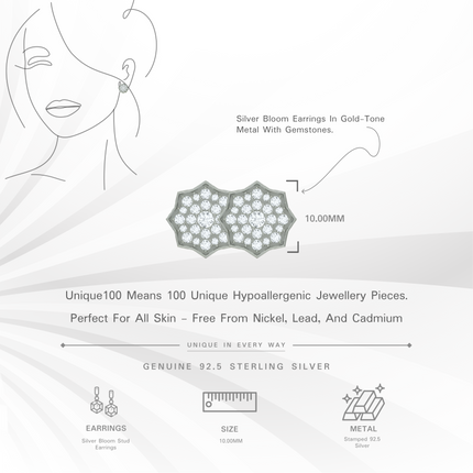Silver Bloom Stud Earrings | Silver Floral Stone Jewelry