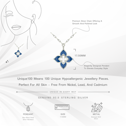 Blue Blaze Petal Silver Necklace | Blue Enamel Pendant