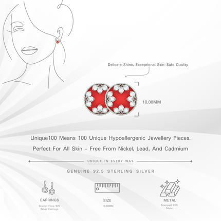 Scarlet Flora 925 Silver Earrings | Red Accent Jewellery