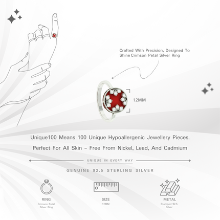 Crimson Red Petal Silver Ring | Vibrant Red Jewelry Gift