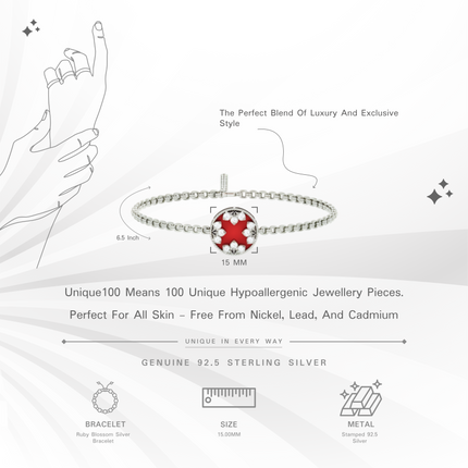 Ruby Blossom Red Silver Bracelet | Elegant Red Stone Jewelry