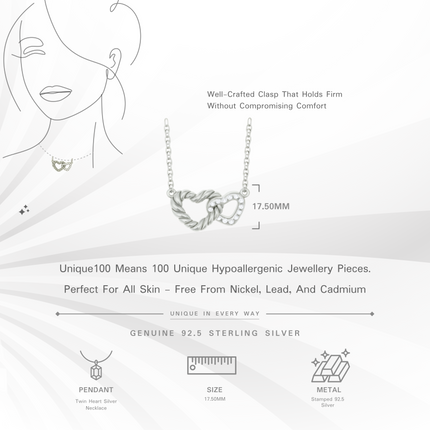 Twin Heart Silver Necklace | Intertwined Romantic Pendant