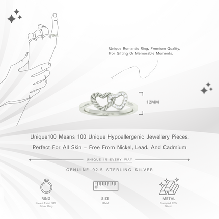 Dual Heart Twist 925 Silver Ring | Interlocking Heart Design