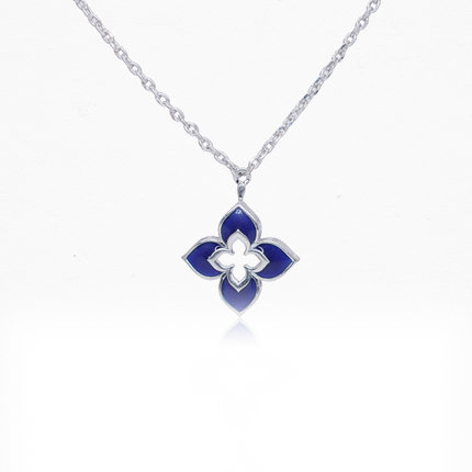 Blue Blaze Petal Silver Necklace | Blue Enamel Pendant