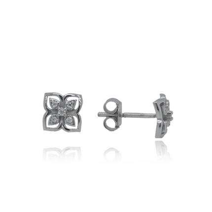 Floral Sterling Silver Stud Earrings with Cubic Zirconia