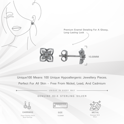 Floral Sterling Silver Stud Earrings with Cubic Zirconia