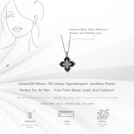 Noir Edge Petal Silver Necklace | Black Enamel Florals