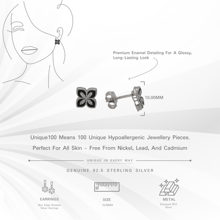 Noir Edge Shadow Silver Earrings | Modern Dark Florals