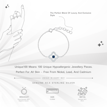 Floral Bracelet with Sapphire Accent | Silver Link Detail