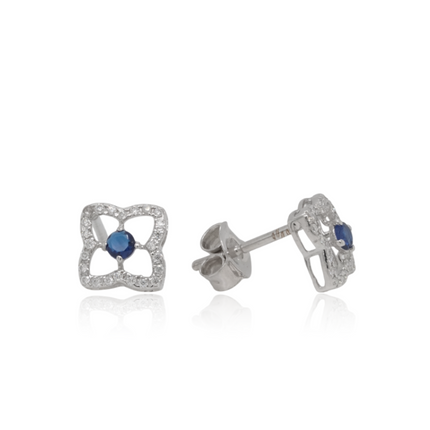 Floral Stud Earrings with Sapphire Detail | Sterling Silver Design