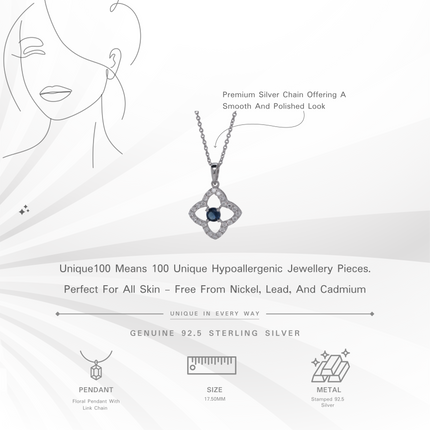 Floral Pendant With Link Chain | Sapphire-Centered Silver Blossom