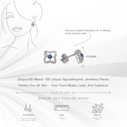 Floral Stud Earrings with Sapphire Detail | Sterling Silver Design