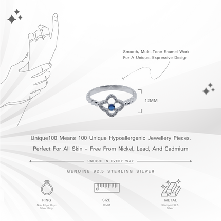 Floral Ring with Sapphire Center | Silver Petal Design