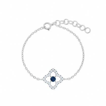 Floral Bracelet with Sapphire Accent | Silver Link Detail