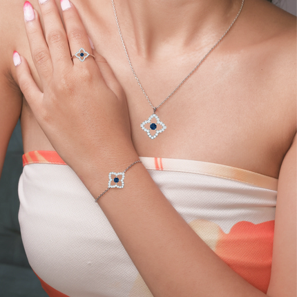 Floral Bracelet with Sapphire Accent | Silver Link Detail