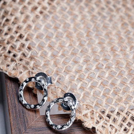 Pave Circle Stud Earrings
