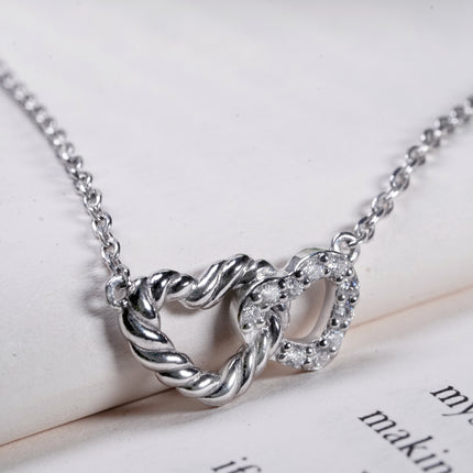Twin Heart Silver Necklace | Intertwined Romantic Pendant