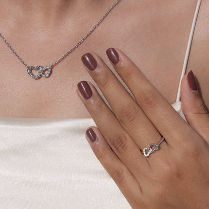 Twin Heart Silver Necklace | Intertwined Romantic Pendant