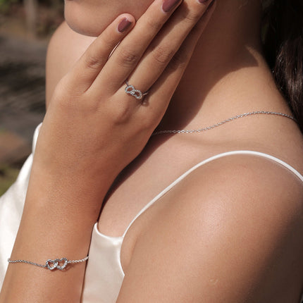 Heart Twist 925 Silver Ring | Interlocking Heart Design