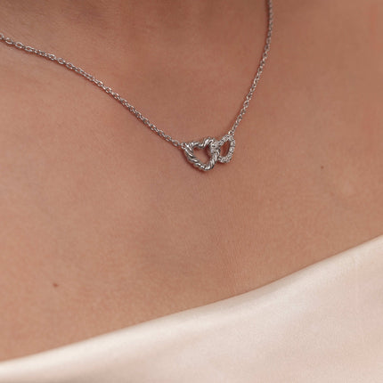 Twin Heart Silver Necklace | Intertwined Romantic Pendant