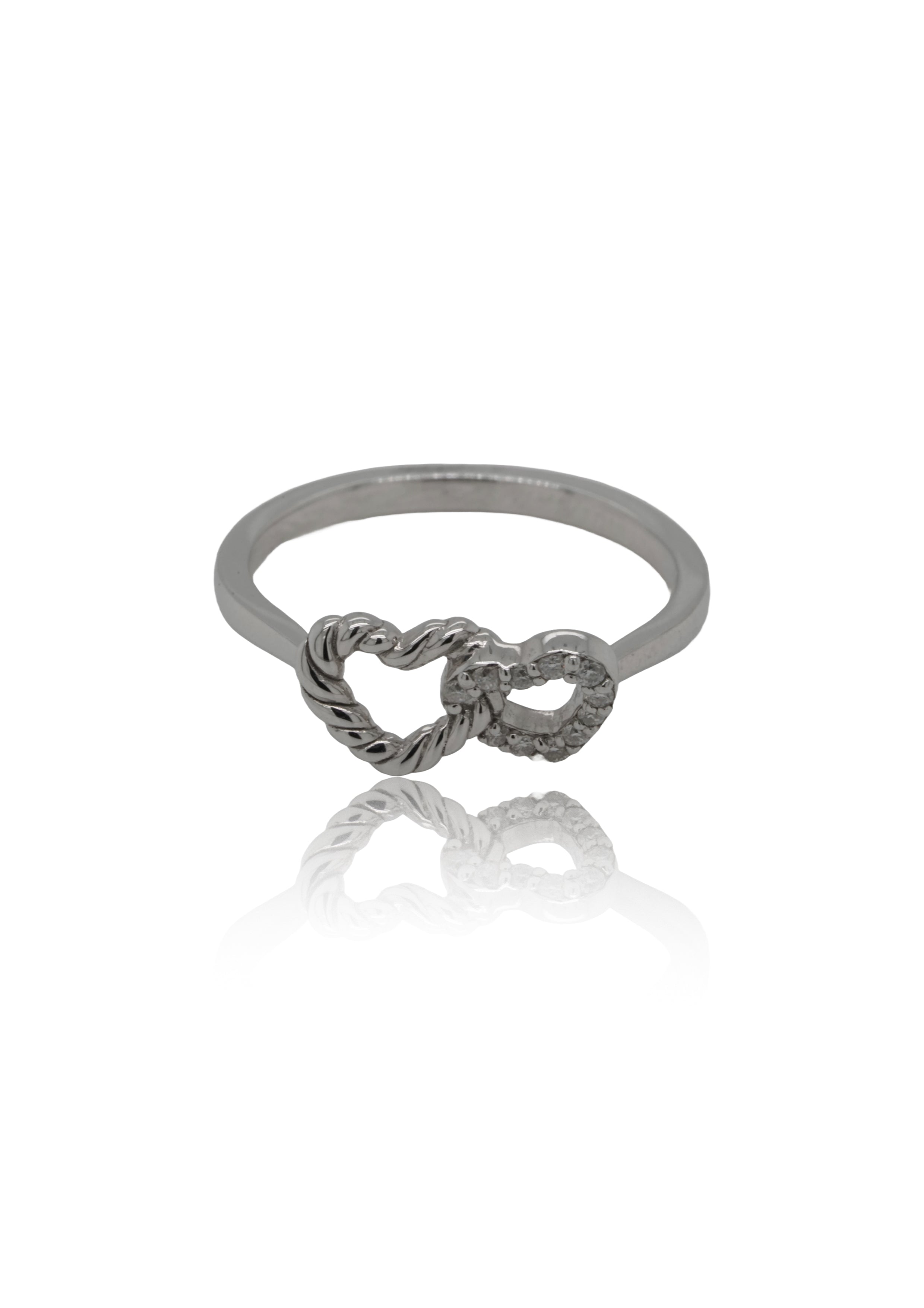 Dual Heart Twist 925 Silver Ring | Interlocking Heart Design