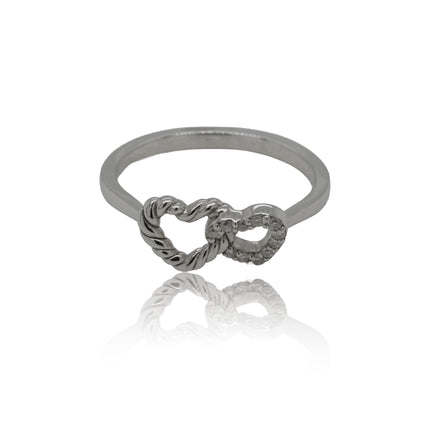 Dual Heart Twist 925 Silver Ring | Interlocking Heart Design