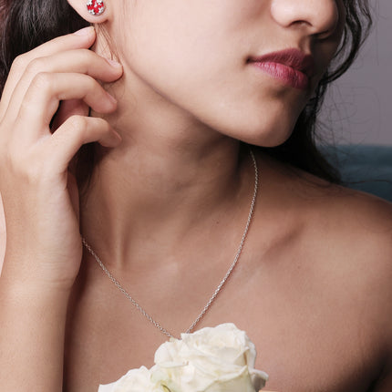 Scarlet Flora 925 Silver Earrings | Red Accent Jewellery