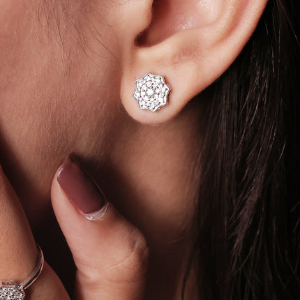 Silver Bloom Stud Earrings | Silver Floral Stone Jewelry