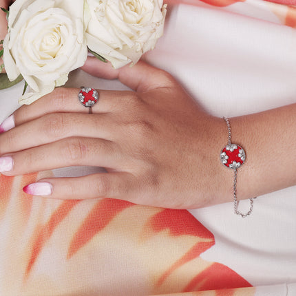 Ruby Blossom Red Silver Bracelet | Elegant Red Stone Jewelry