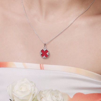 Red Bloom Silver Necklace | Red Stone Floral Pendant