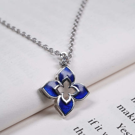 Blue Blaze Petal Silver Necklace | Blue Enamel Pendant
