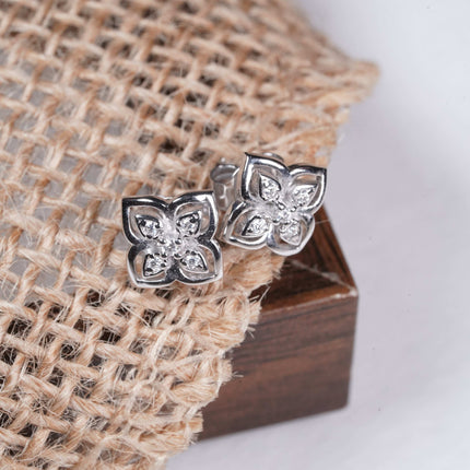 Floral Sterling Silver Stud Earrings with Cubic Zirconia