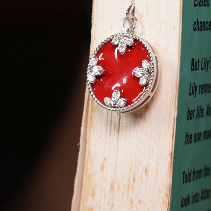 Red Bloom Silver Necklace | Red Stone Floral Pendant