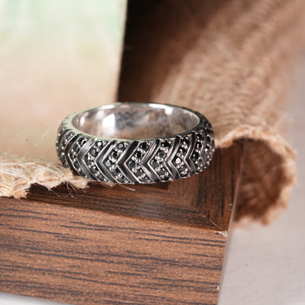 Floral Spark Black Silver Ring | CZ Petal Design