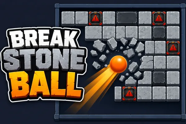 Orange ball breaking through gray stone blocks in a dark arena in Break Stone Ball