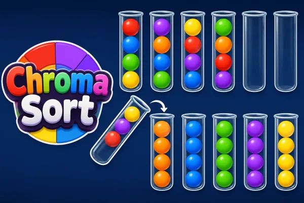 Colorful bubbles arranged inside transparent sorting tubes in Chroma Sort
