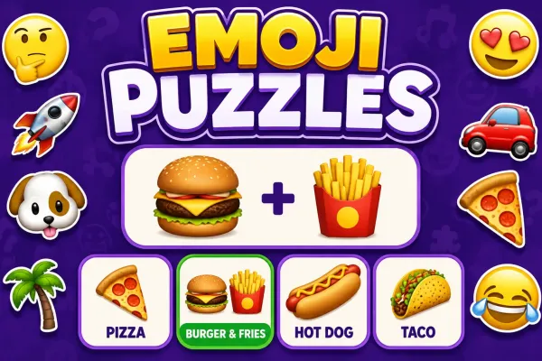Colorful emoji clues with multiple-choice answers in the Emoji Puzzles game interface