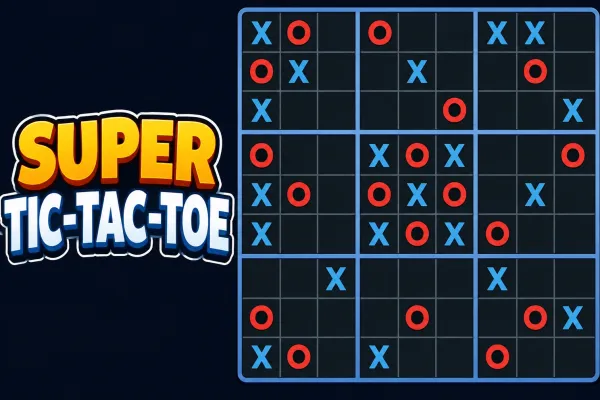 Nine-board tic-tac-toe grid with X and O marks in a dark strategy game interface